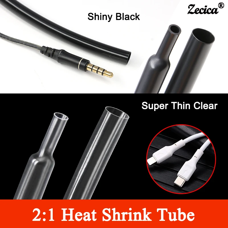 

1~50m 2:1 Heat Shrink Tube Clear Black Dia. 1~ 20mm Perfect for Earphone Line DIY Audio Cable Repair Wrap Sleeve Case