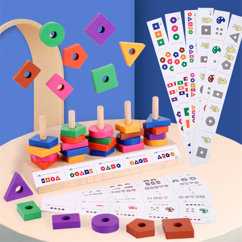 Wooden Geometry Shape Matching Building Blocks Montessori Puzzle Cognition Game Early Education Toys for Children Birthday Gift