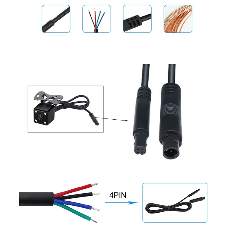4Pin Male to Female Car DVR Camera Extension Cable HD Monitor Vehicle Rear View Camera Wire Connector Copper 4 Core Cord