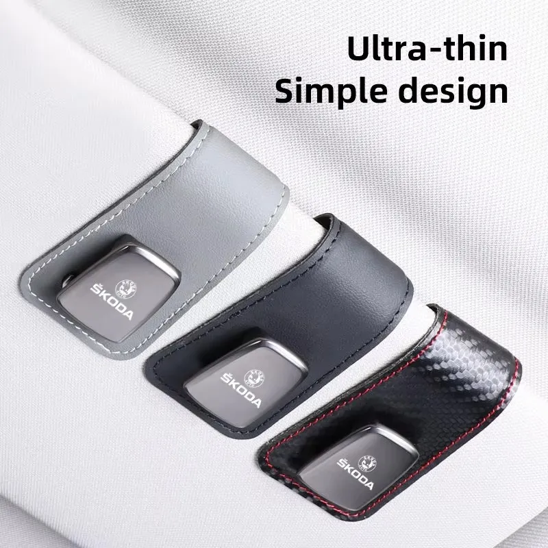 Car Sun Visor Eyeglass Clip Holder Leather Glasses Hanger For Skoda Superb Yeti Vrs Enyaq Octavia Kodiaq Kamiq Karoq Fabia Rapid