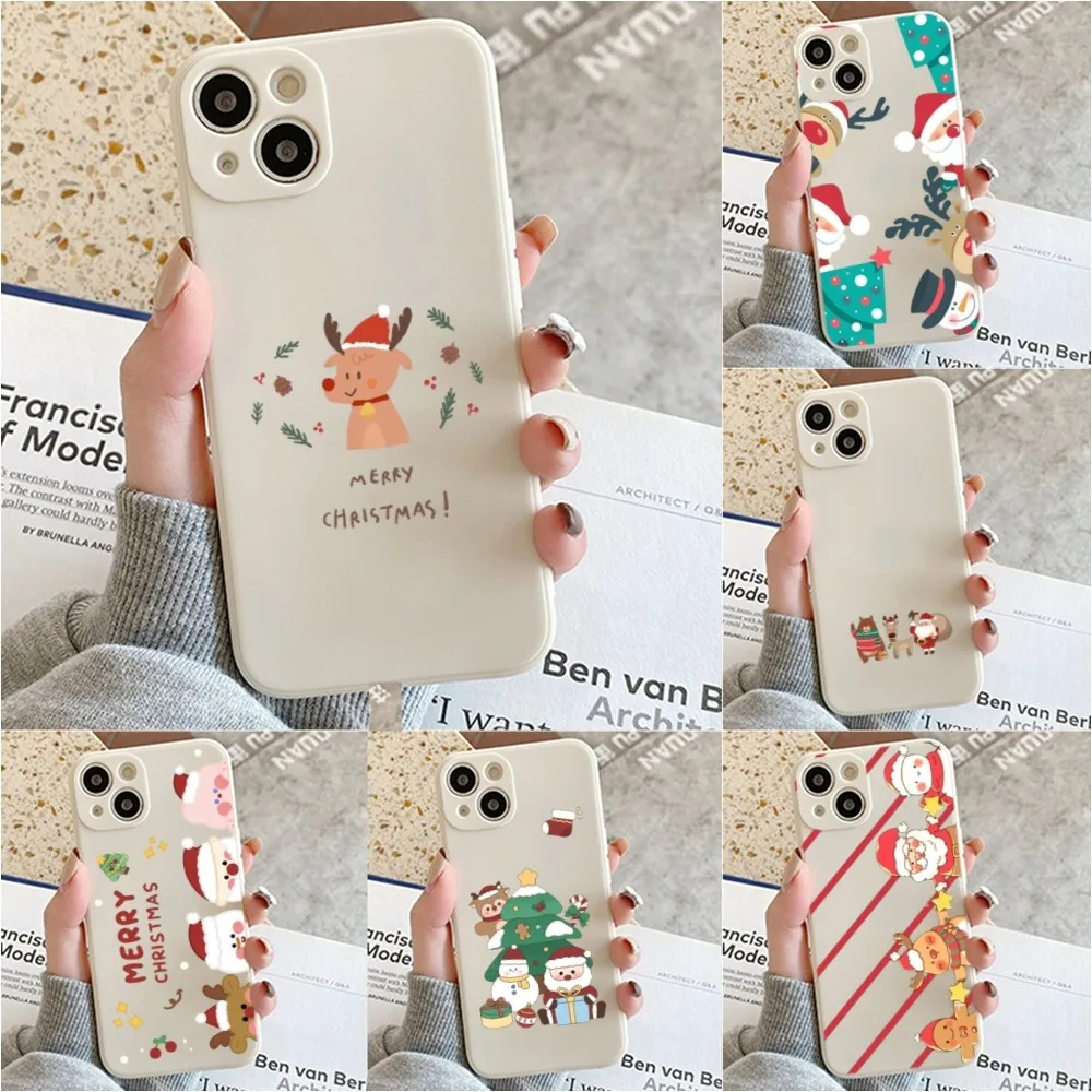 

Christmas Cartoon New Year Gift Phone Case For Iphone 11 13 14 Pro Max X Xr Xs Max Se2020 12mini White Cover Case