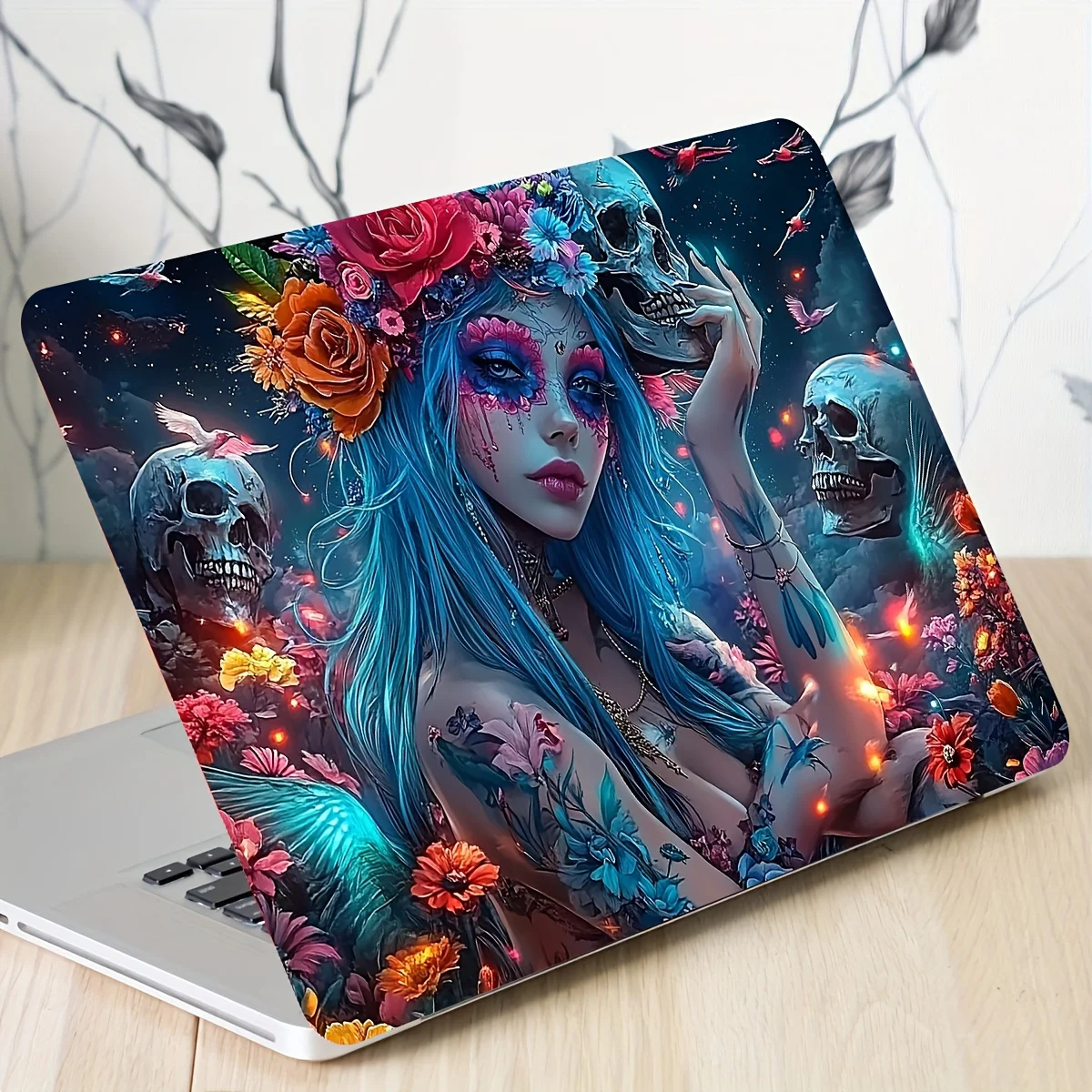 2-Pack Gothic Blue Beauty and Skull Vinyl Laptop Stickers - Waterproof,Scratch Resistant Decal for Laptops,Cars, Helmets,Motorcy