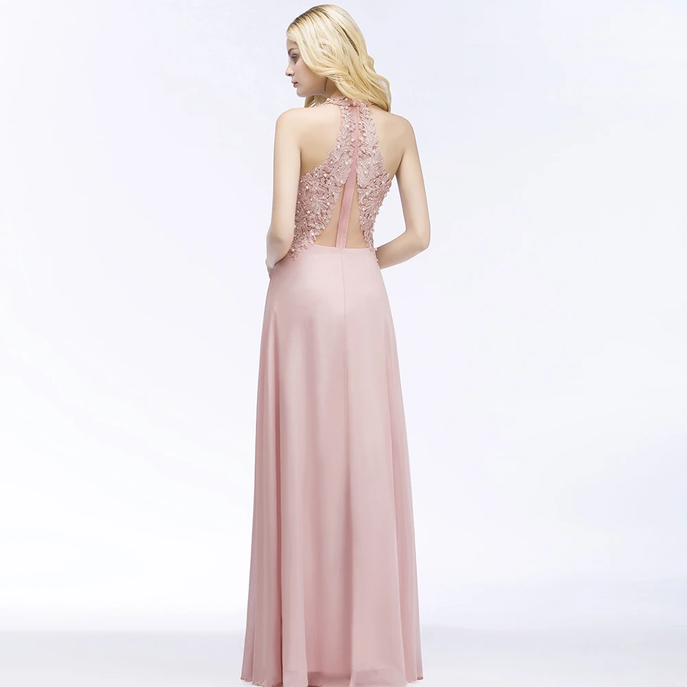 2024 Charming Backless A-lineElegant V Neck Lace Chiffon Evening Dresses Long Bridesmaid Formal Prom Party Gowns Robe De Soirée