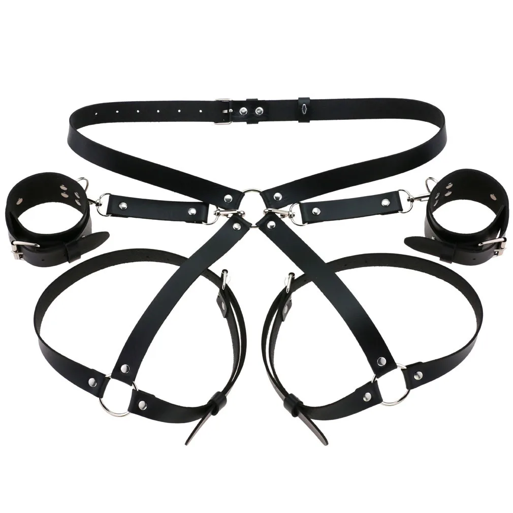 

Spicy Girl's Gothic Sexy Leg Harness Set With Wristlet Faux Leather Eco-Friendly Packing