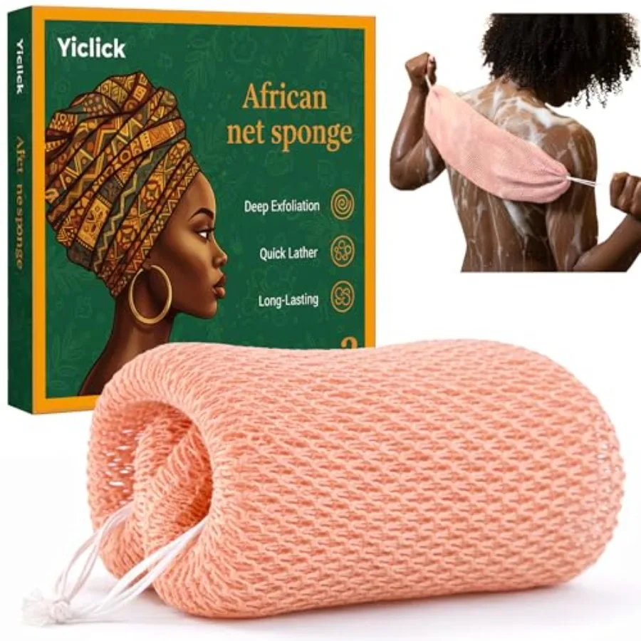 African Net Sponge Authentic with Knots - Exfoliating Washcloth Towel, Back Scrubber for Shower Bath, Exfoliating Body Scrubber