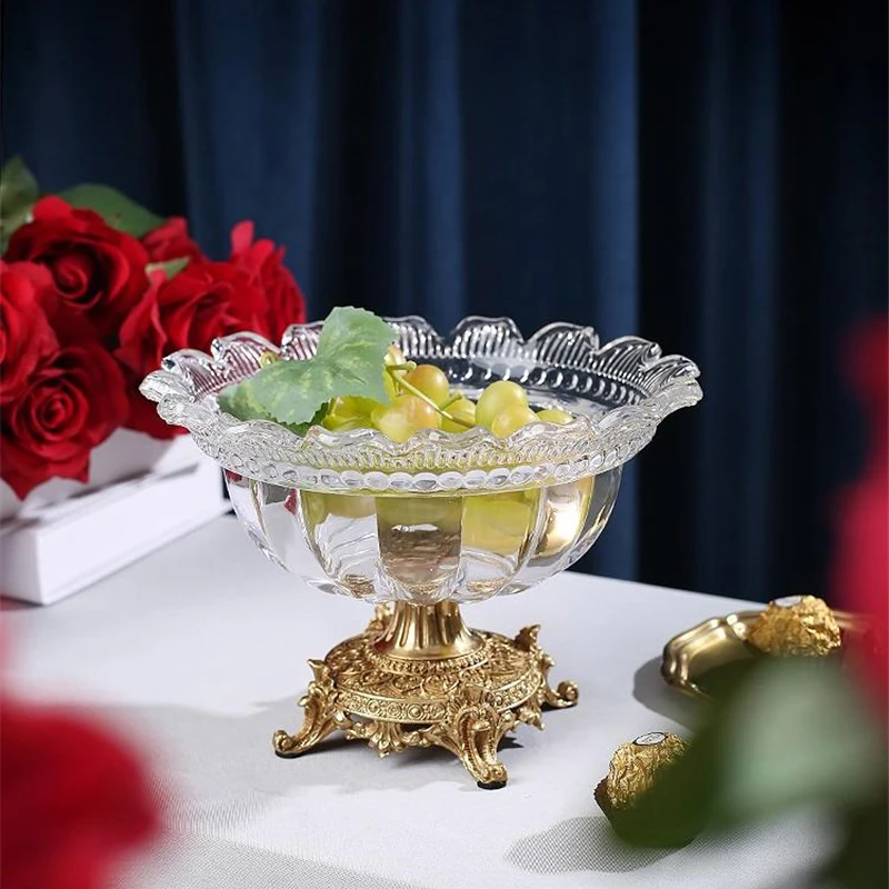 

Crystal Pure Copper Fruit Plate Home Decoration Living Room Luxury Ornaments High Storage Tray Fruit Bowl Exquisite Key Tray