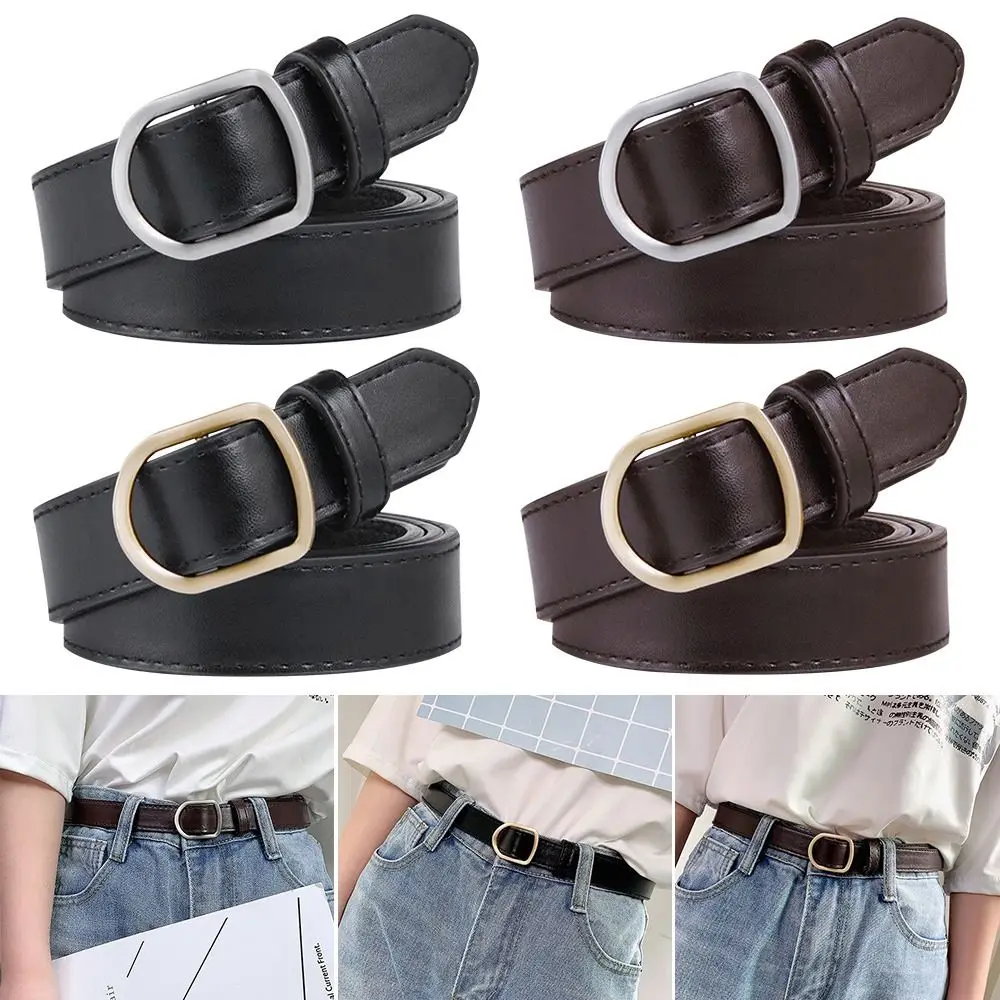 

Fashion Casual Vintage Leather Belt No-hole Buckle Waistband Thin Waist Strap Trouser Dress Belts