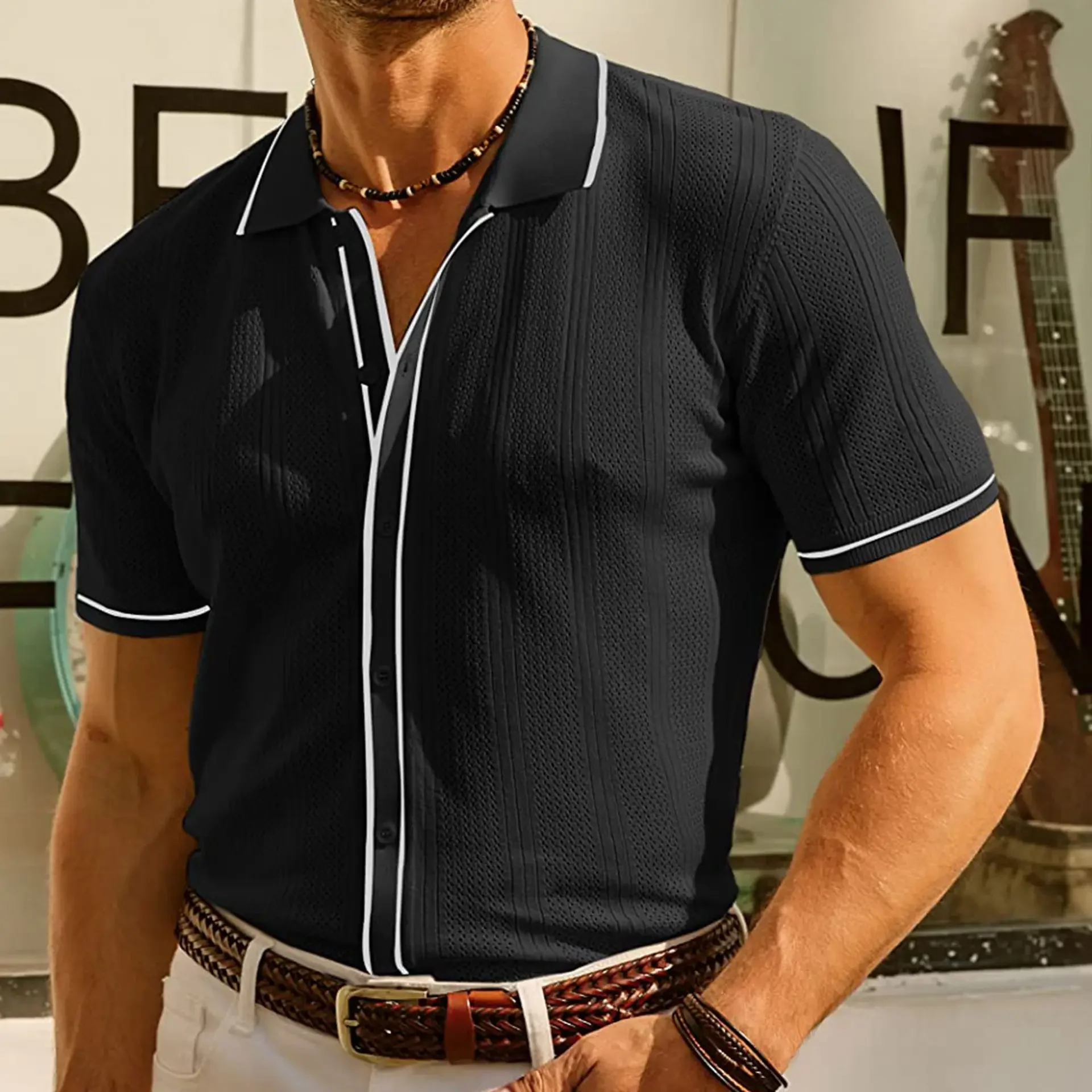 

High Quality Men's Summer Ice Silk Knitwear Light Luxury Business Men's Fashion Casual Short-sleeved Polo Shirt