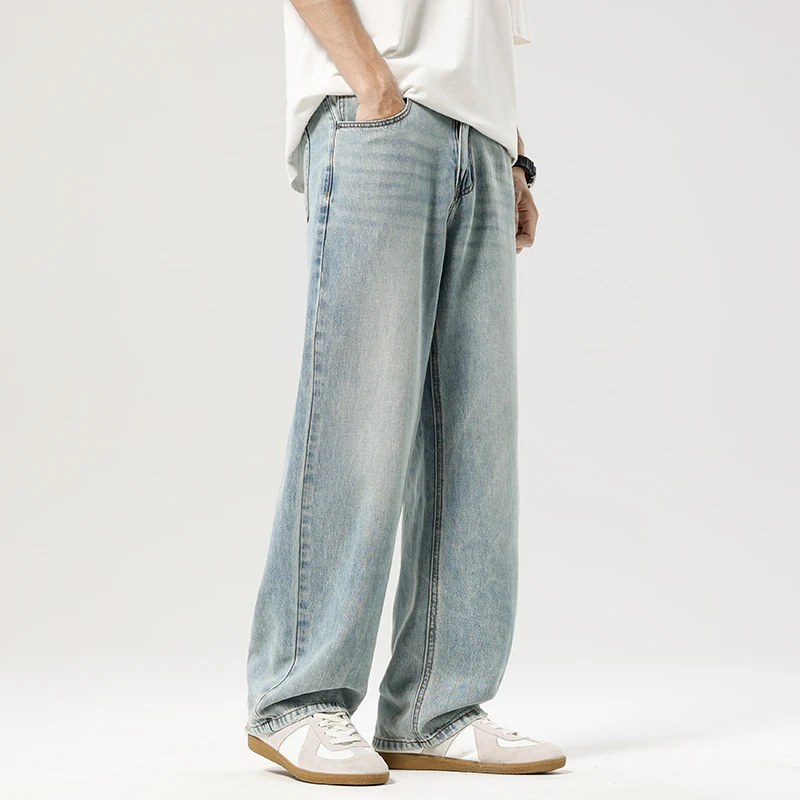 

Fashion Korean Men's Straight Jeans Autumn New Loose Vintage Wash Personalized Streetwear Wide-leg Denim Trousers Male