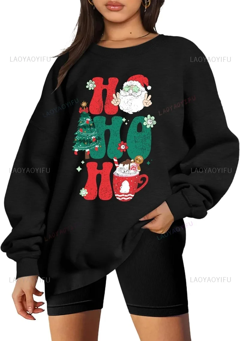HOHO Christmas Sweatshirt Classic Christmas Jumper HO Funny Pattern Sweater Women's Hoodie Horse Year Santa Pullover Hoody