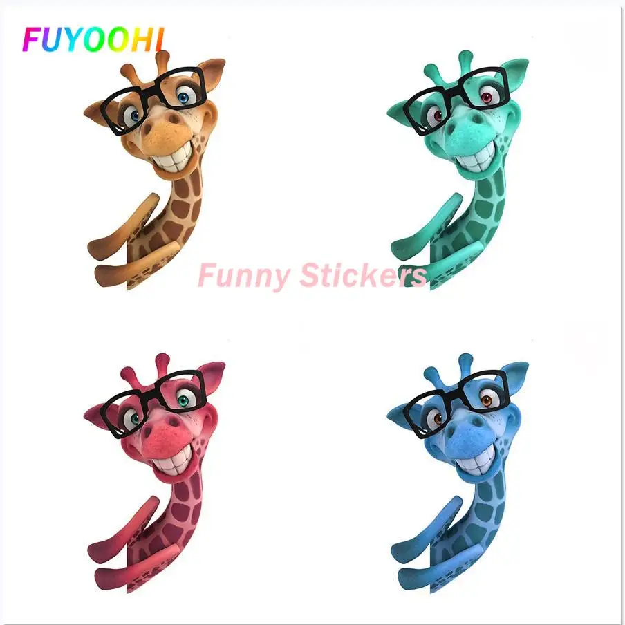 FUYOOHI Play Stickers 3D Glasses Giraffe Waterproof Vinyl Car Decal, Personality Cartoon Animal Sticker