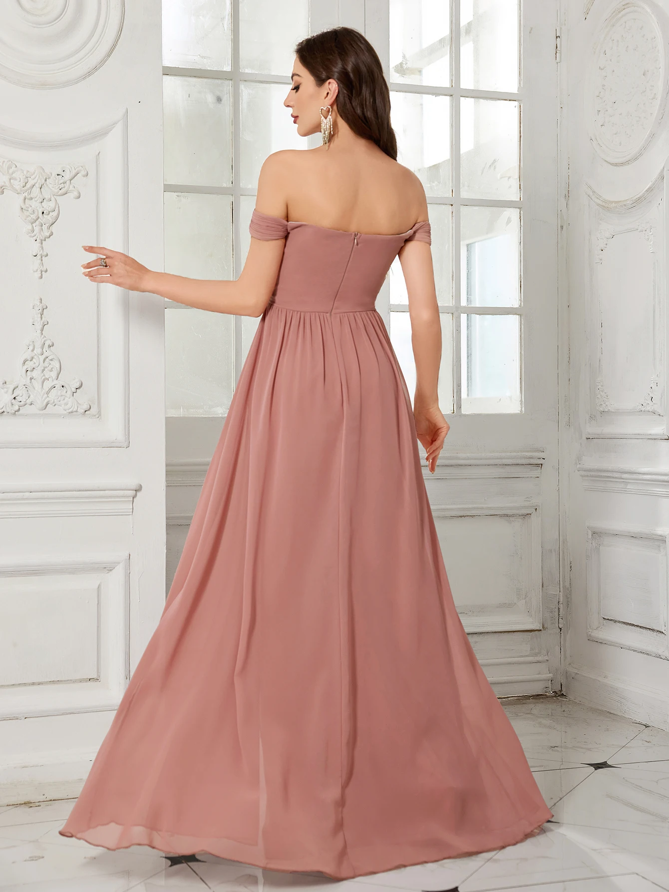 UNITHORSE 우아한 브이넥 민소매 가운, 여성용 주름 장식 스커트와 비즈 장식이 있는 럭셔리 롱 이브닝 드레스, 신부 들러리용