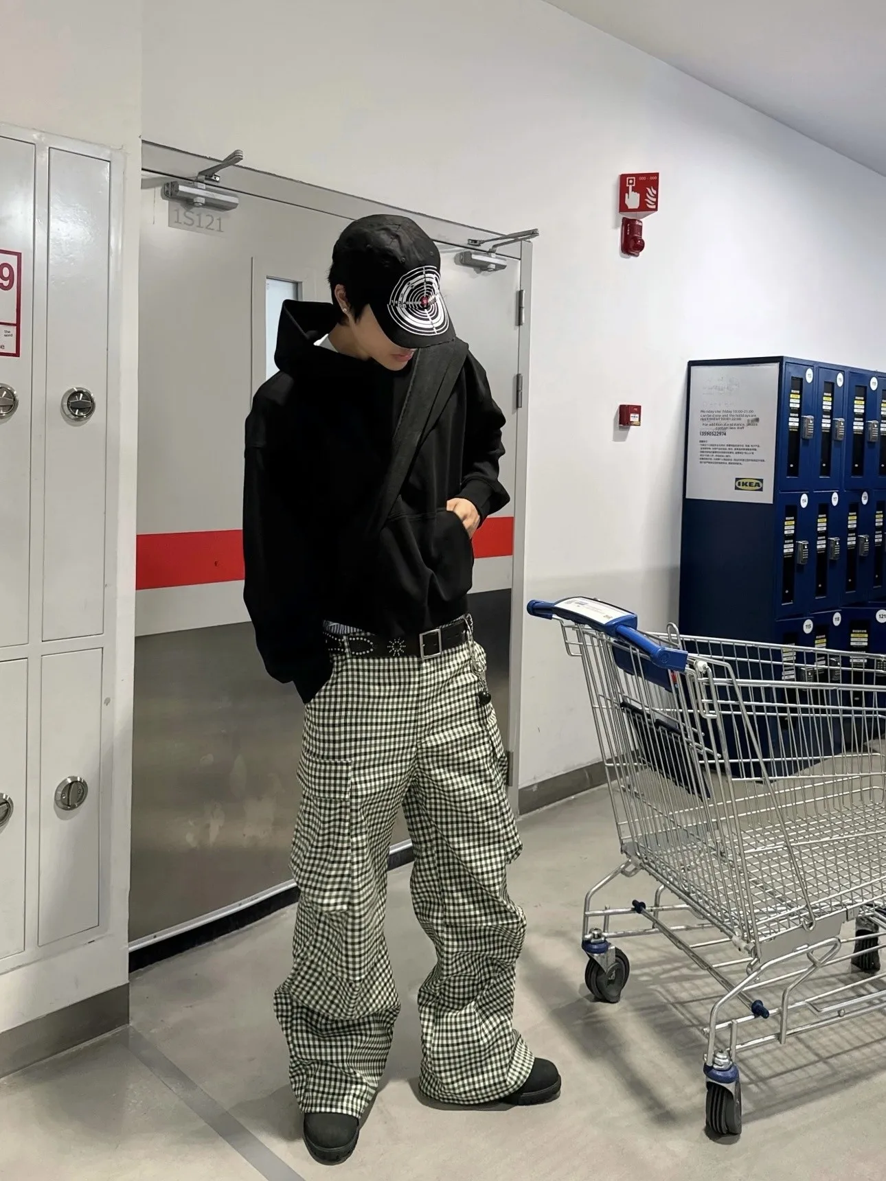 

Loose Fit een Plaid Casual Pants with kets ex Retro Streetwear Design Straight Leg Polyester Fiber Summer Trousers