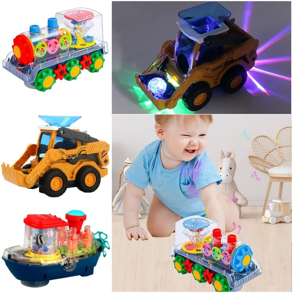 

Transaprent Mechanical Gear Train Multicolor Colorful Lights Mechanical Boat Movable Luminous Funny Engineering Vehicle