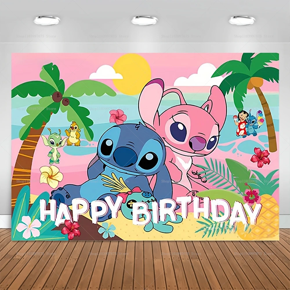 Disney Lilo & Stitch Photography Backdrop Children\'s Birthday Decor Background Party Supplies Baby Shower Banner Photo Studio