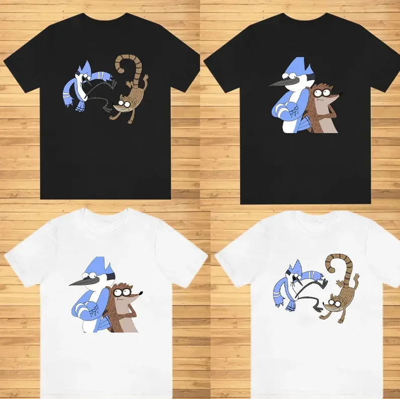 تي شيرت كارتون Mordecai and Rigby العادي تي شيرت برسومات شخصيات كلاسيكية للجنسين ملابس قطنية برنامج تلفزيوني بضائع هدية