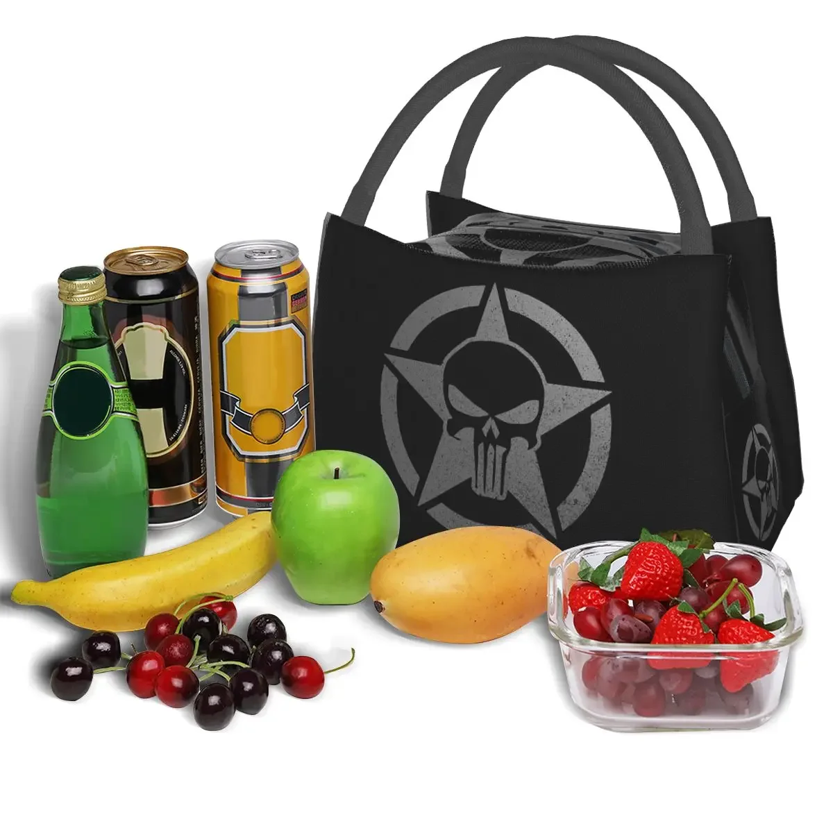 Lancheira tática militar com estrela e caveira, lancheira isolada, sacola de piquenique, bolsa térmica mais fria para mulheres, crianças, escola