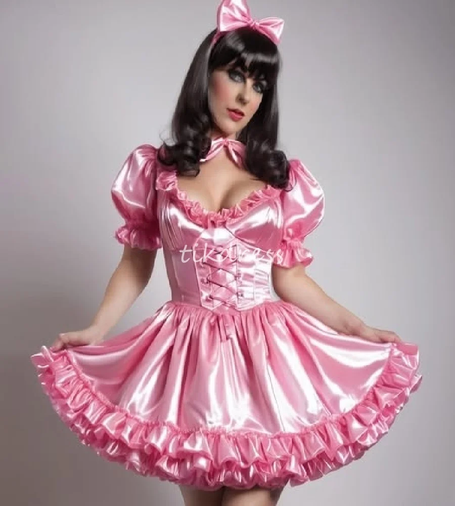 

Cosplay Frilly Sissy Maid Dress 2025 Short Sleeve Costume Prom Dress Ruffles A Line Birthday Formal Evening Dress Customized