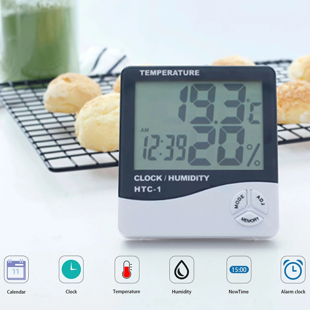 

2Pcs Digital Thermometer Hygrometer Practical Humidity Meter for Home Office Clock Temperature Display Low Power
