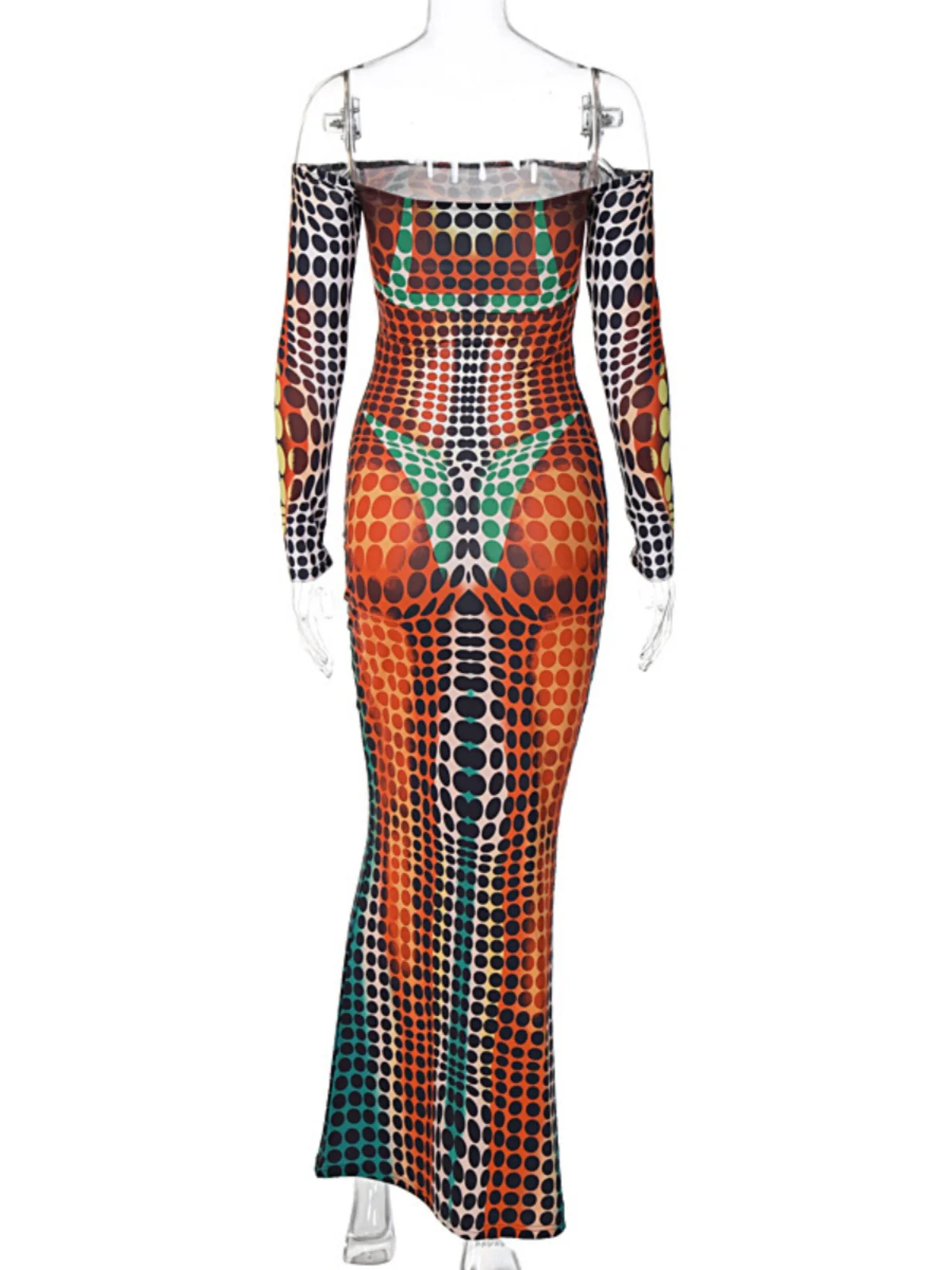 Pinkbomb Long Sve Long Dr Polka Dot Print One oulder Fi Tail Street Sle High Waist Spring Faion Women's Dr