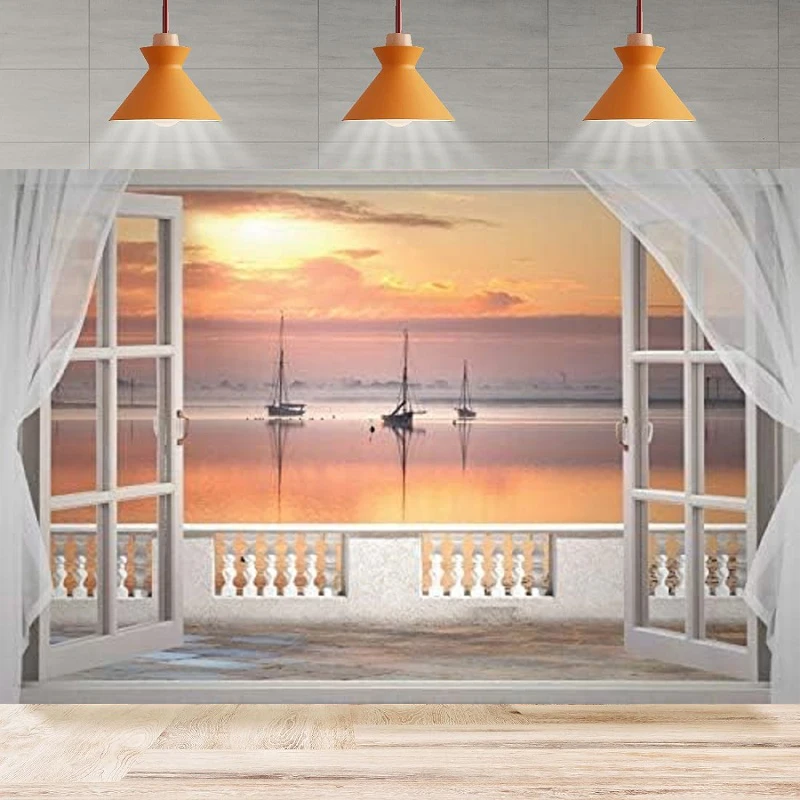 

Sunset Photography Backdrop Seaside Beach Nature Scene Coast Summer Island Tropical Window Background Party Backdrop Wall Banner