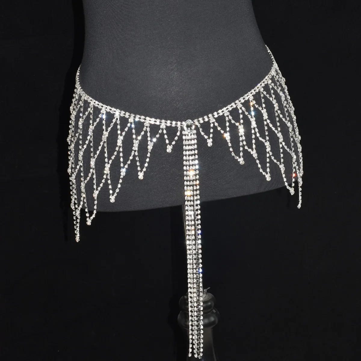 Festival Queen Women\'s Shiny Crystal Rhinestones Skirt Body  Jewelry Sexy Waist Chain Dress Birthday Party Nightclub Clothing