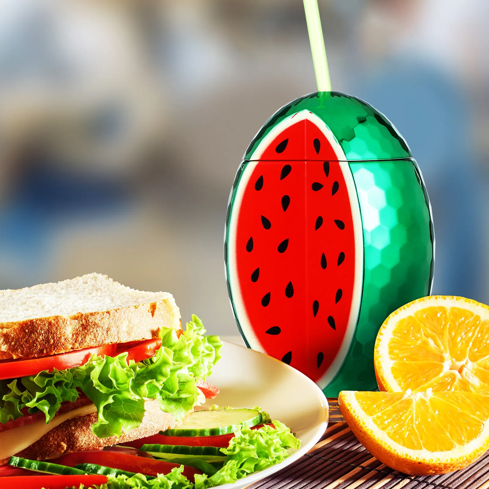 2 Vasos con Forma de Fruta, Diseño de Fresa y Sandía, Vibrantes y Románticos, con Tapa y Pajita, para Fiestas Hawaianas de Cumpleaños