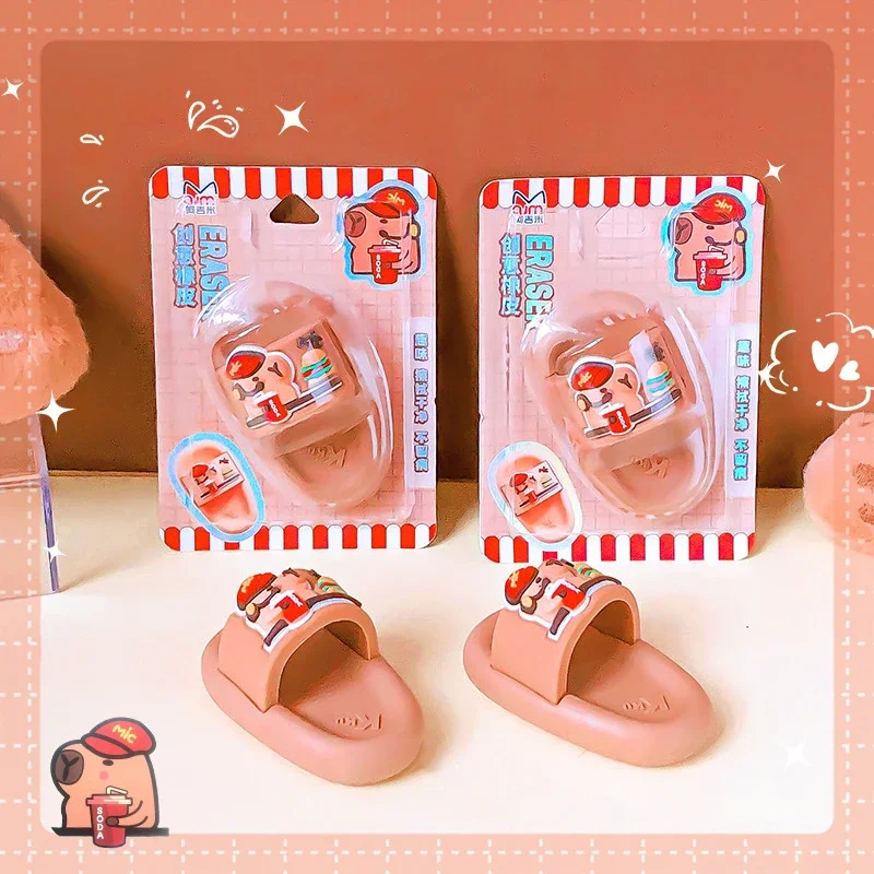 1 Pcs Kawaii Creative Slipper Capybara Eraser Cute Funny Pencil Rubber Cartoon Kids Eraser Office Supplies School Stationery