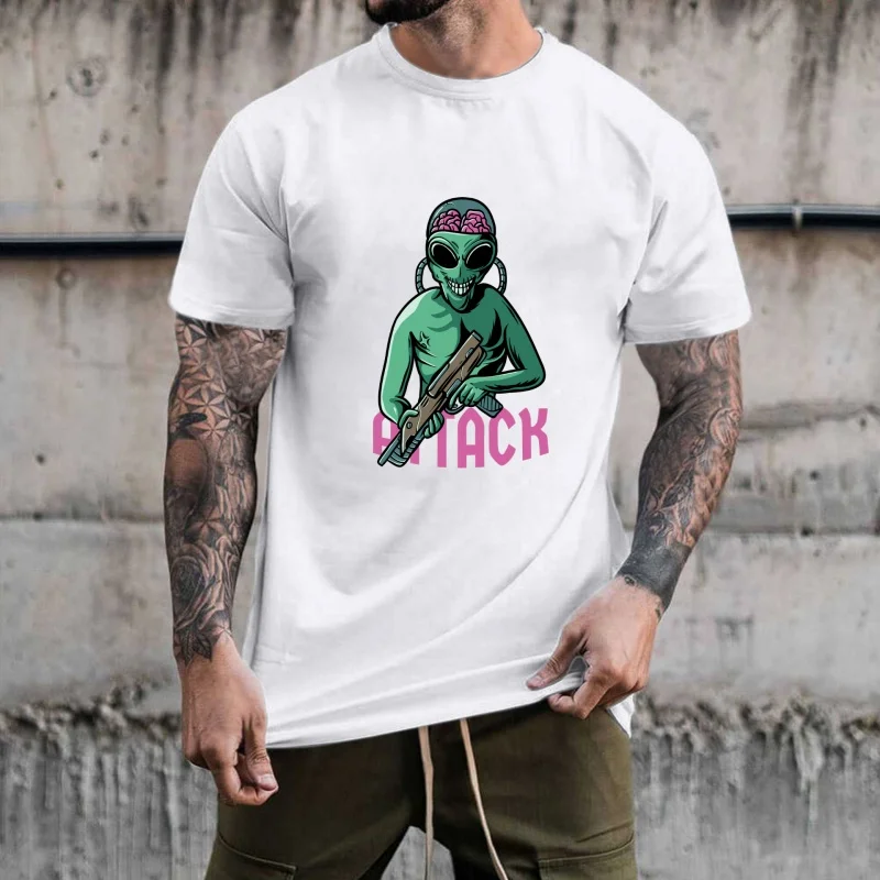 Trendy Street Style Alien With Gun Pattern Heat Transfer White Ink Iron - on, Suitable For T - Shirts, Canvas Bags, Casual &