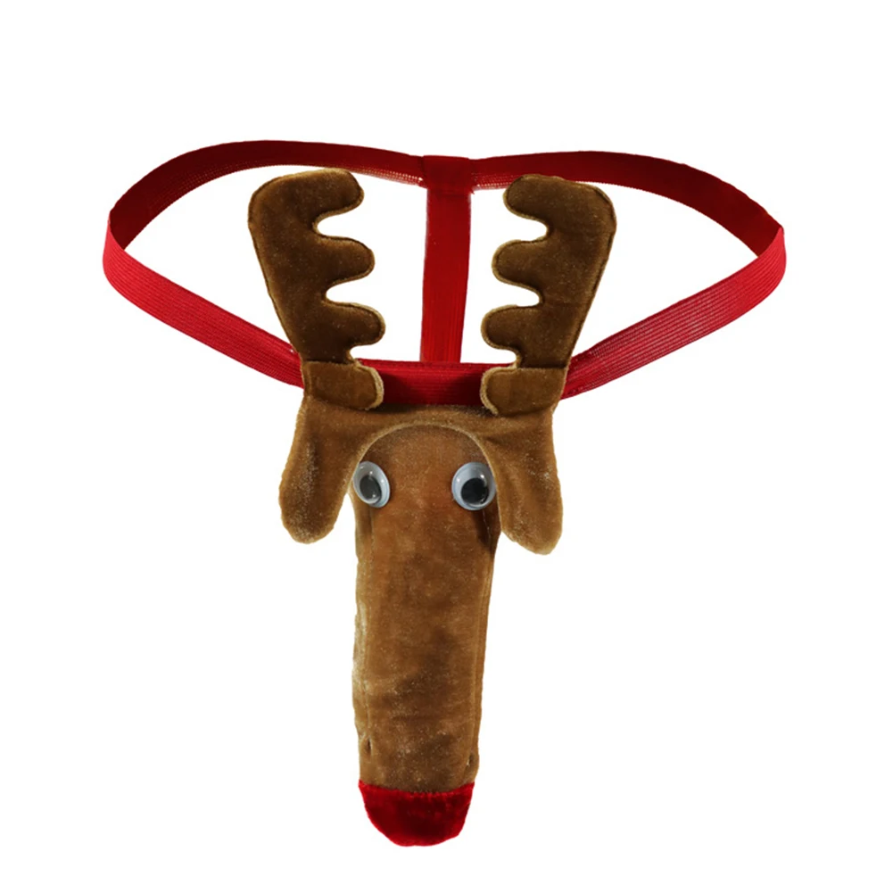 Polyester Fiber Underwear Thong G-String Briefs Bulge Pouch Christmas Reindeer Funny Underwear Khaki Mens One Size