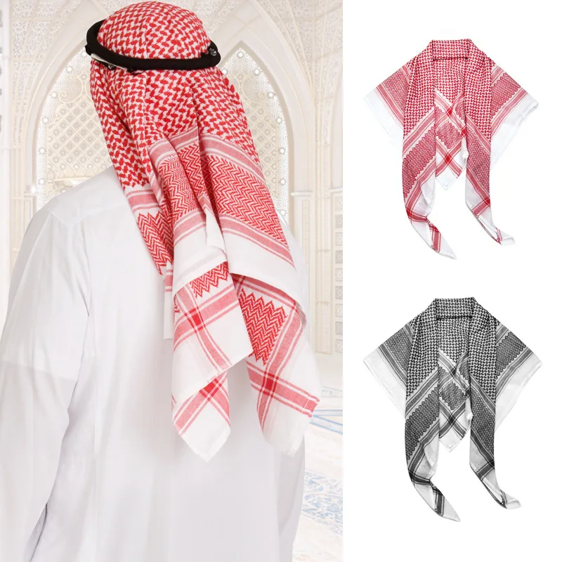 

Middle Eastern Arab Headscarf, Dubai & Saudi Red Printed Square Scarf, UAE Plaid Shawl