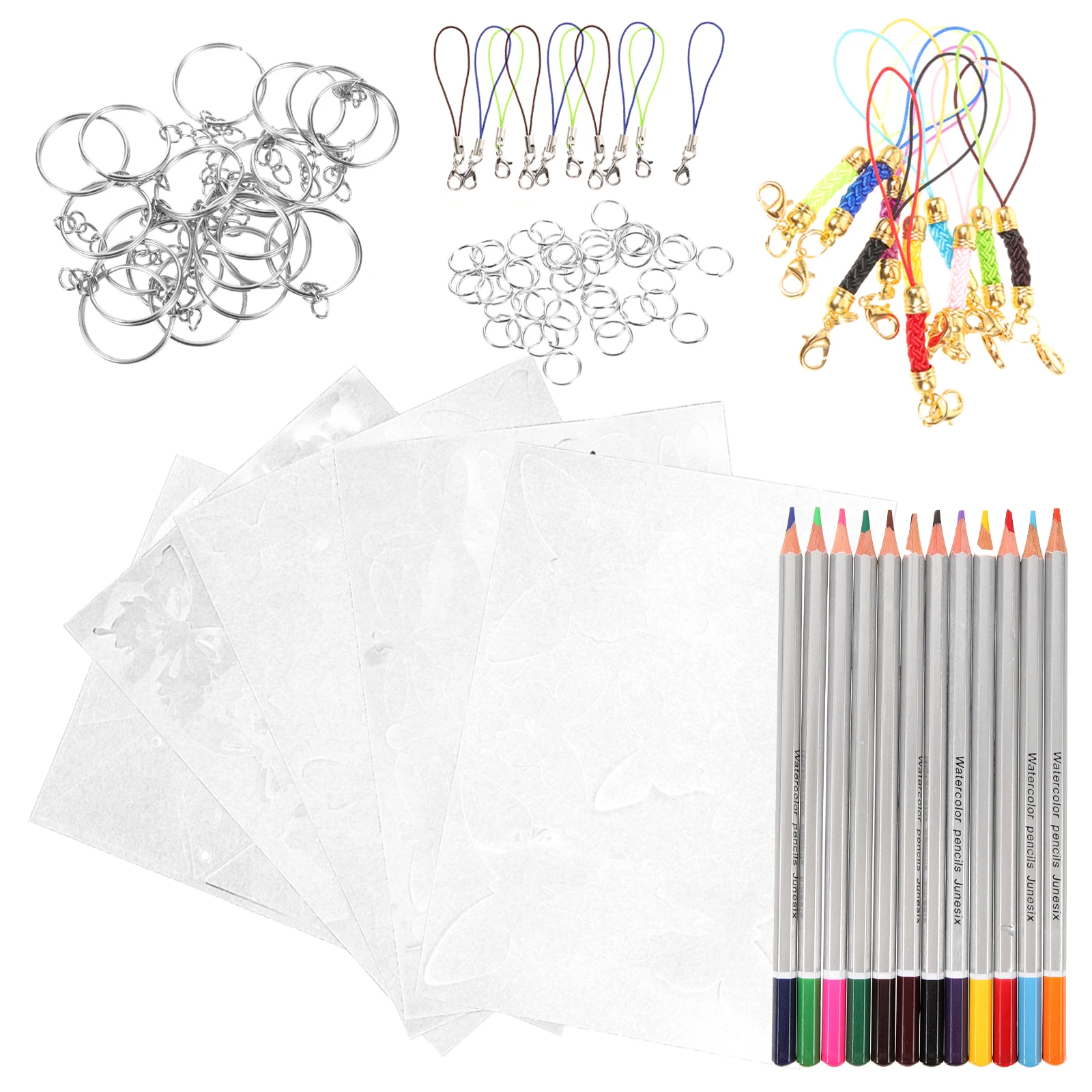 

1 Set Heat Shrink Keychain Kit Shrink Sheet Paper Diy Supplies Craft Keychains Accessories Different Sizes Clear Instructions