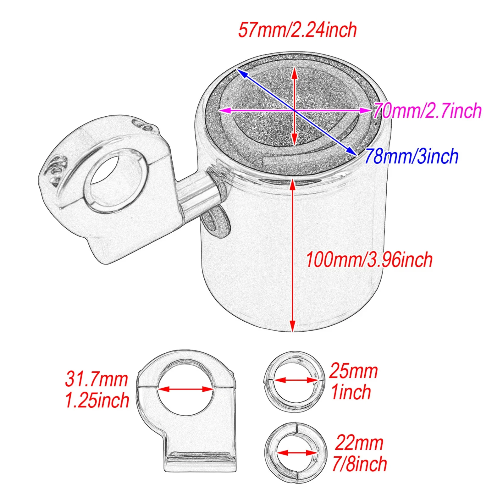 Guidon de moto en métal chromé, porte-gobelet de bouteille, support de clics de passager avec panier pour Harley Touring Road