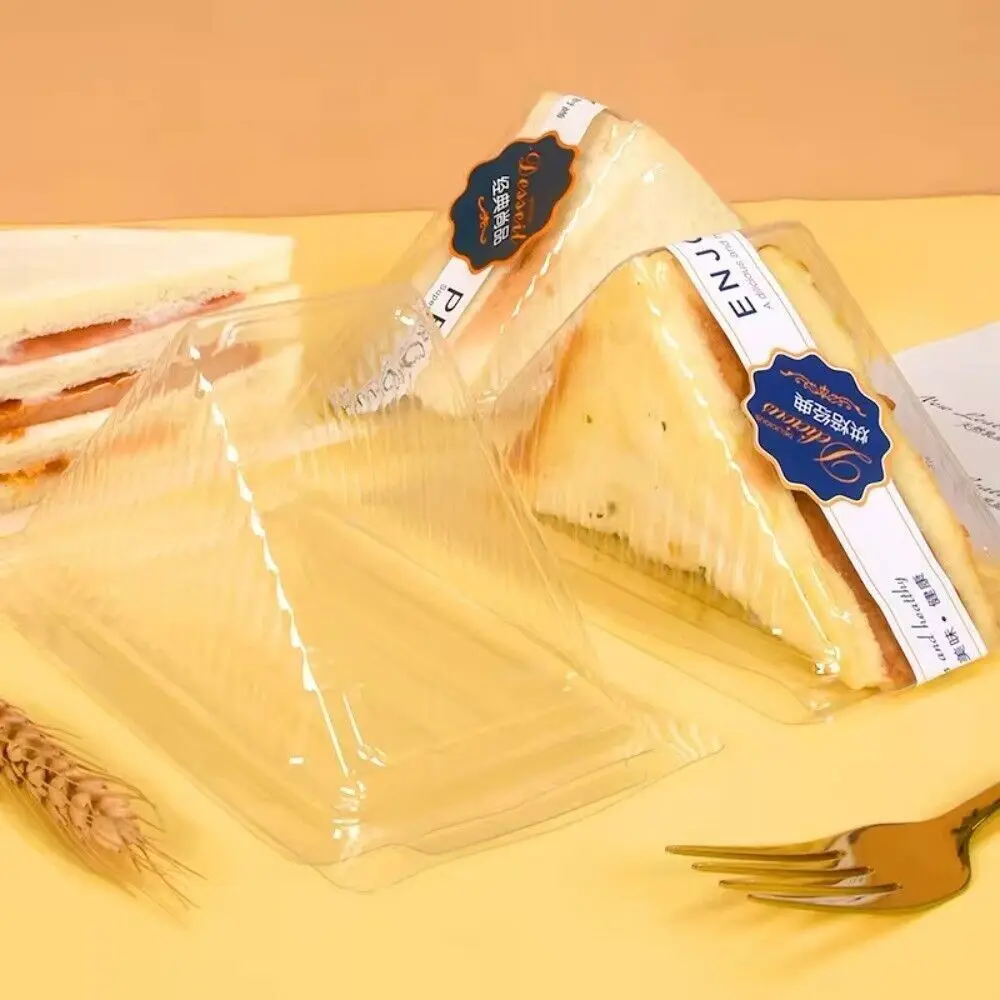 100Pcs New PET Sandwich Packing Box Clear Reusable Disposable Wrap Box with Lids DIY Wedge Boxes Kitchen