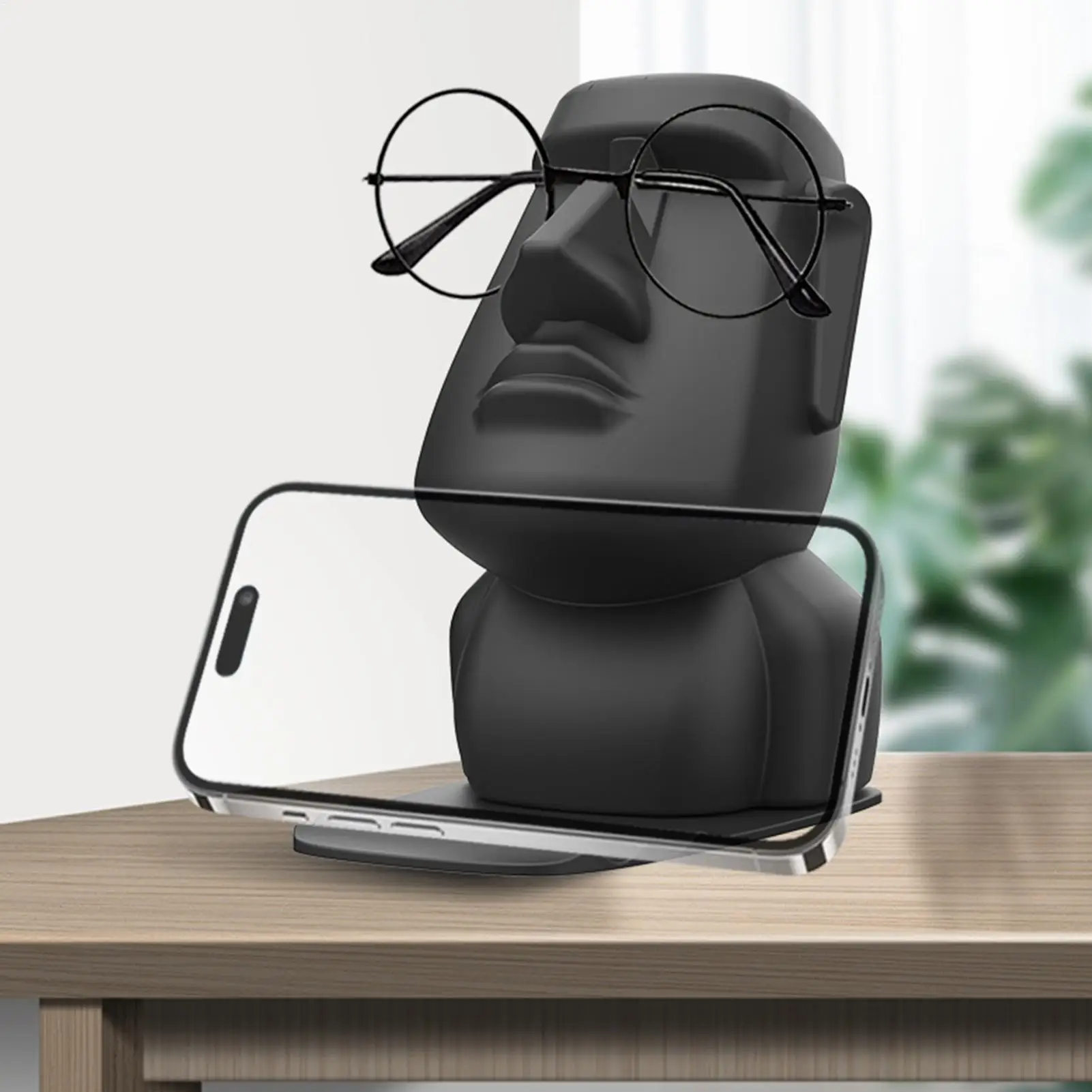 Creative Moai Statue Phone Holder Ornament Glasses Stand Holder Easter Island Sunglasses Display Gift for Home Decoration