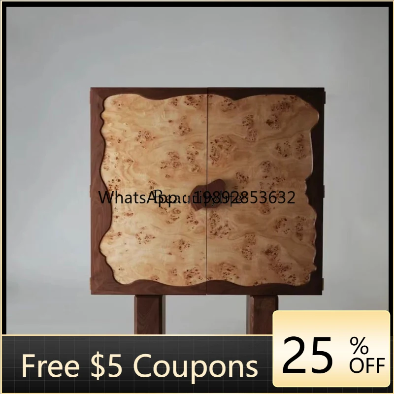 

Medieval solid wood dining side cabinet designer retro porch foyer decorative cabinet walnut