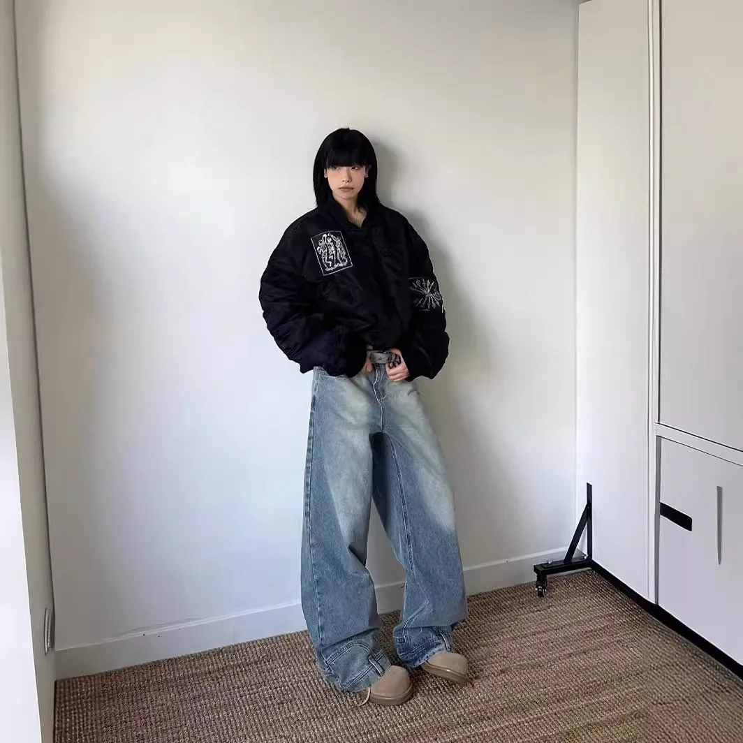 

JTFS Inverted Wide Leg Jeans Men Women Straight Cut Trousers Casual Cotton Denim Pants High Waist Long Trousers Spring 2024