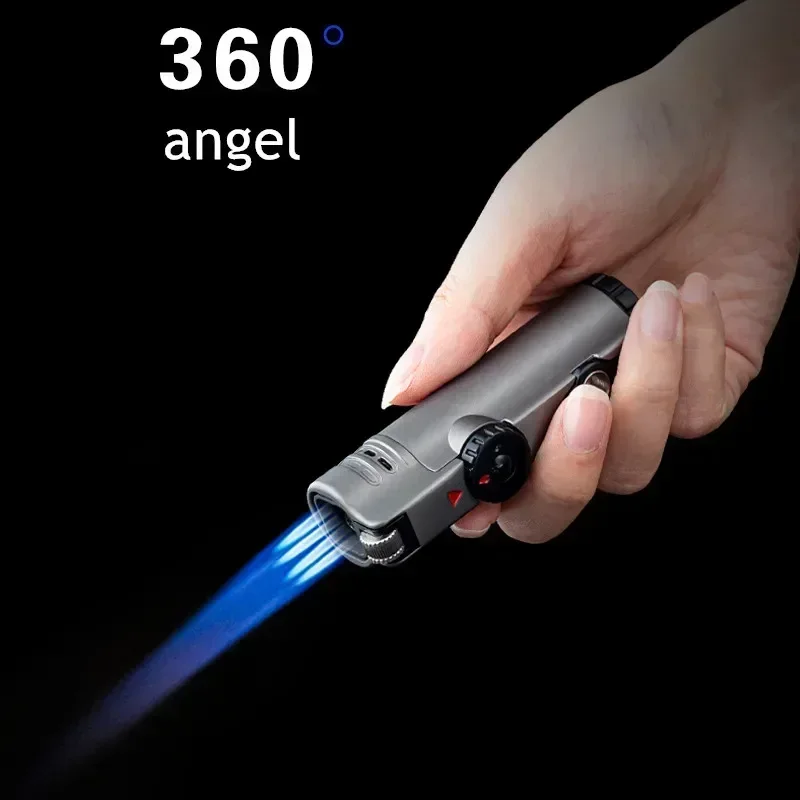 JOBON Metal Wheel Flint Lighter Gas Butane Inflatable Gift Cigar Lighter Inflatable 4 Torch Jet Windproof Lighter