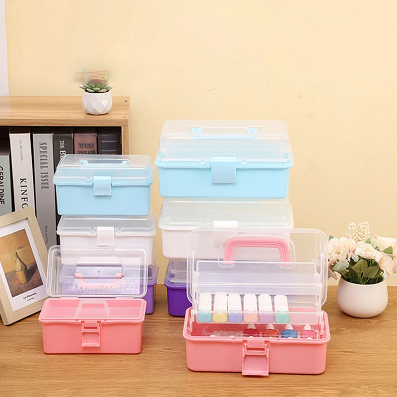 2 Layers Large Capacity Storage Box Foldable Multifunctional Plastic Portable Makeup Hairpin Organizer Nail Art Jewelry Box