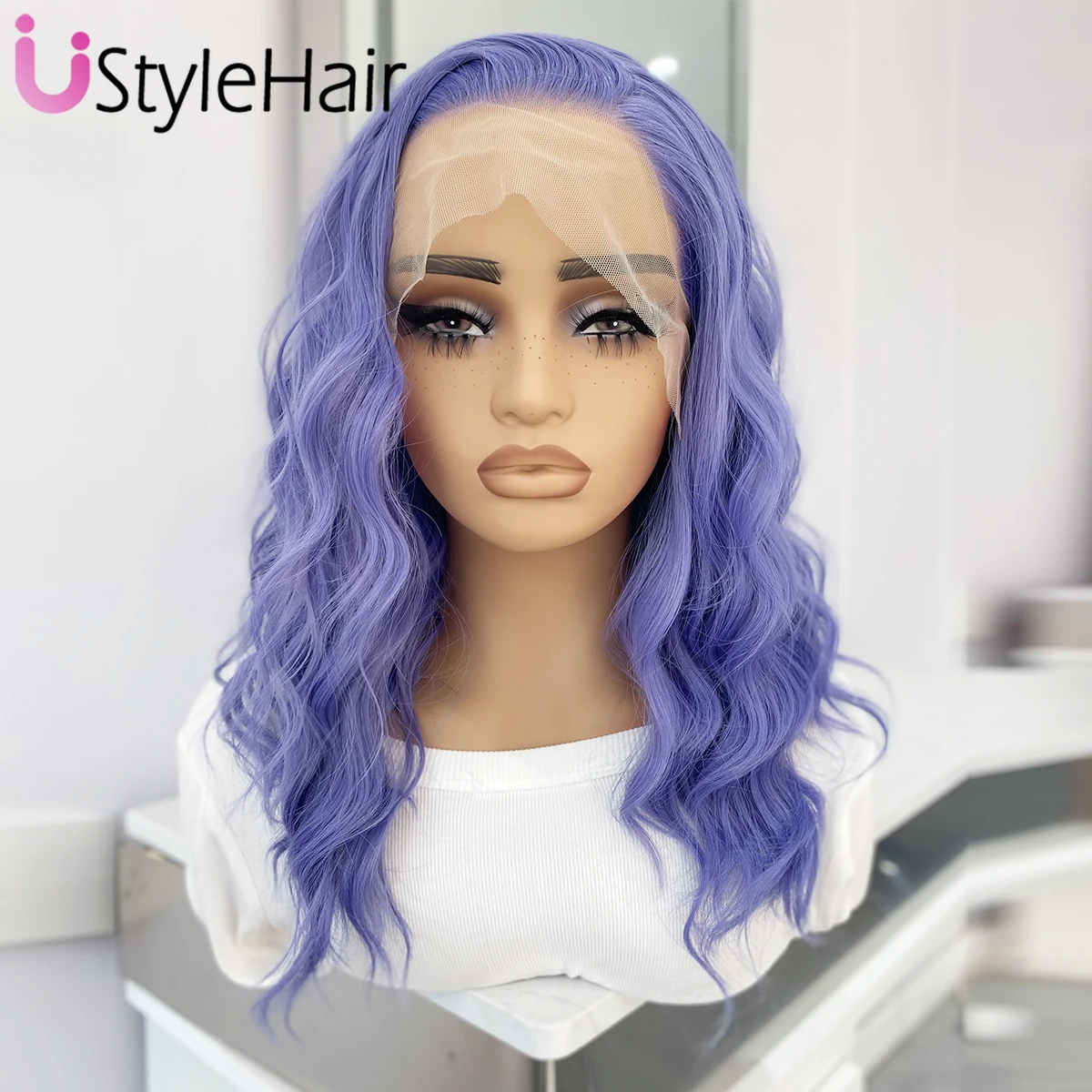 

UStyleHair Purple Short Wave Lace Front Wig Heat Resistant Synthetic Hair Wigs Natural Hairline Daily Use Cosplay Wigs for Women