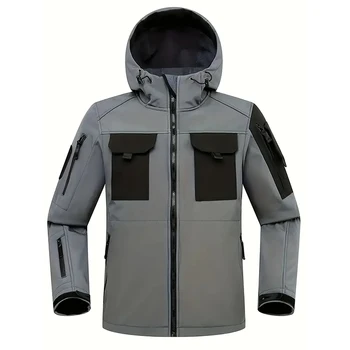 Men's Waterproof Fleece-Lined Tactical Jacket 4 Men Lurker Shark Skin Soft Shell Tactical Jacket Waterproof Fleece Hooded Coat Hunt Clothes Outdoor New Solid Pocket Jacket Men 4