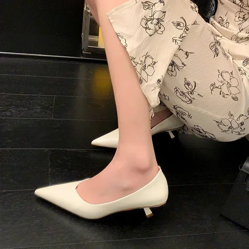 JOZHAMTA Size 34-43 Women Pumps Real Leather Thin High Heels Shoes Vintage Pointed Toe Slip-On Shoes Classic Office Lady Dress image 3