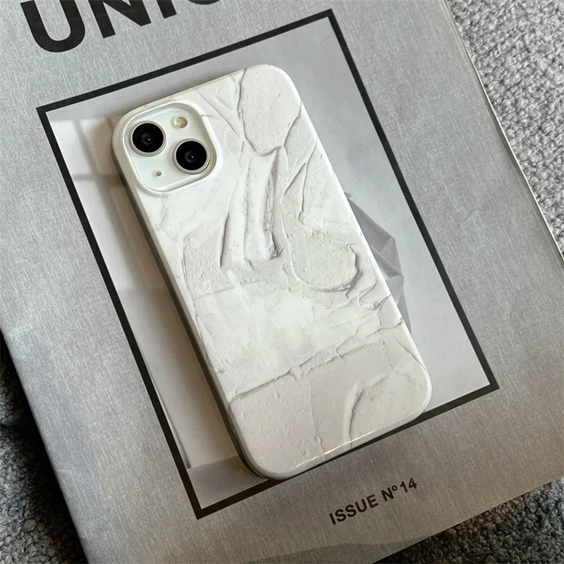 For iPhone 14Promax 2023 New Ins Net Red Paint Textured White Phone Hard Case 14Pro 13Promax 12 11