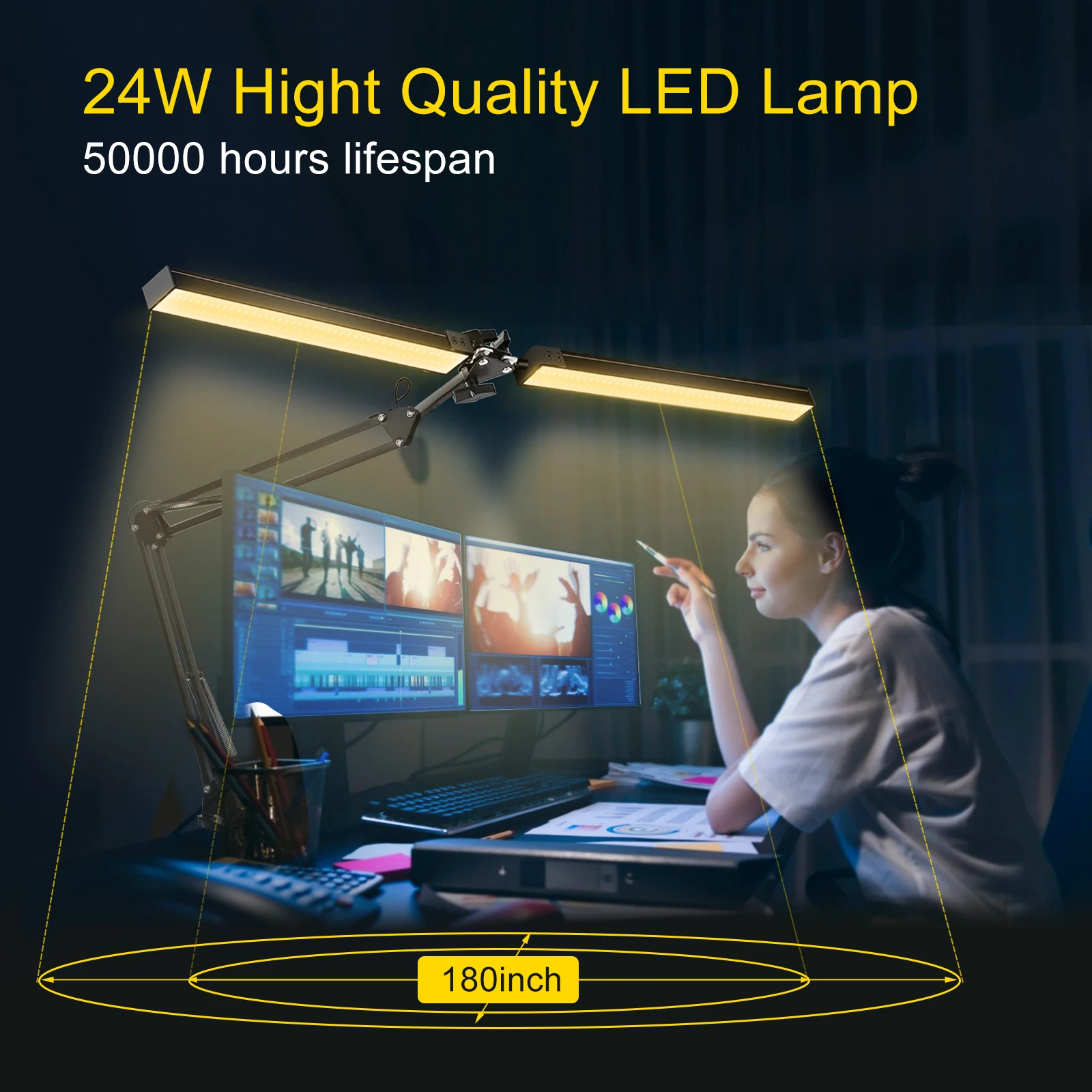 NEWACALOX LED Desk Lamp with Clamp & Flexible Arm 3 Color Modes 10 Brightness Levels Eye-Caring Table Light with Memory Function