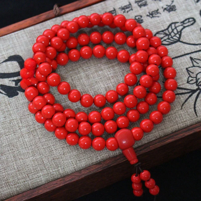 Red Natural Cinnabar Pi Xiu Bracelet 108 Beads Lucky Bracelet Birth Year Male and Female Better Luck Rosary Necklace Ornament