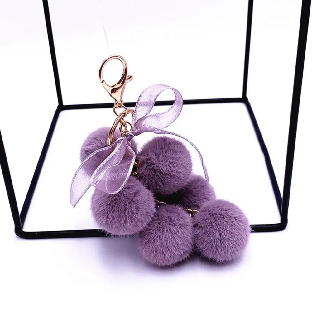 Plush Grape Keychain for Handbags, Fuzzy Grape Cluster Bag Charm with Bow, Decorative Fluffy Ball Keyring for Backpacks