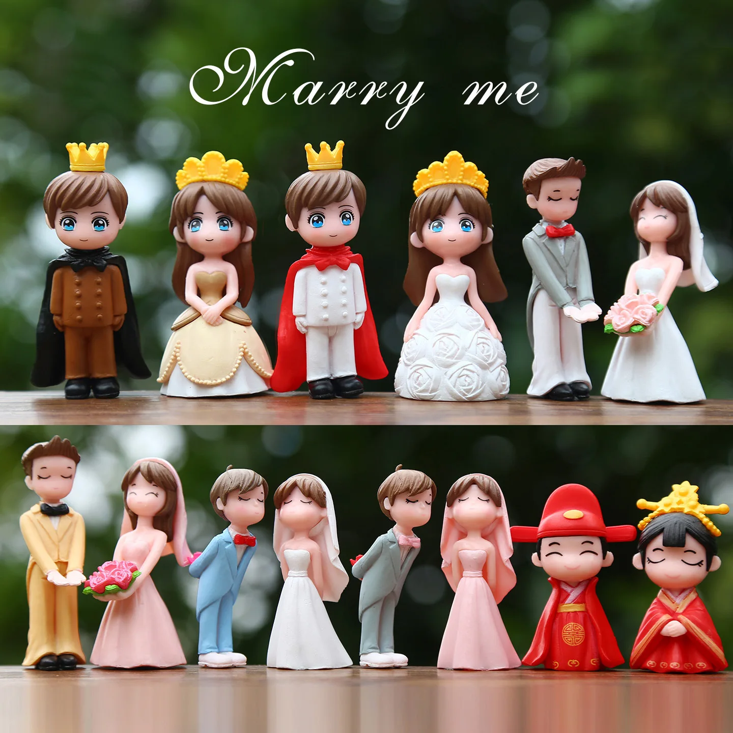1Pair New Cartoon Couple Figure Doll Model Creative Romantic Wedding Proposal Decorations Car Desktop Small Ornaments
