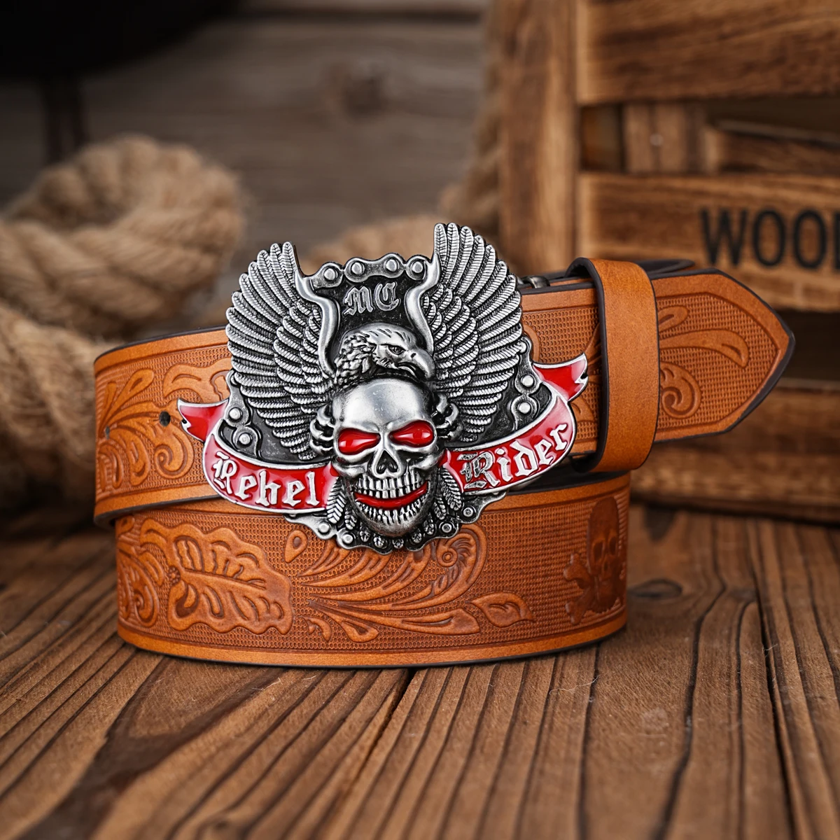 Men Women-Western-Cowboy-PU Leather-Belts - Vintage Belt Floral Engraved Buckle Belt for Jeans