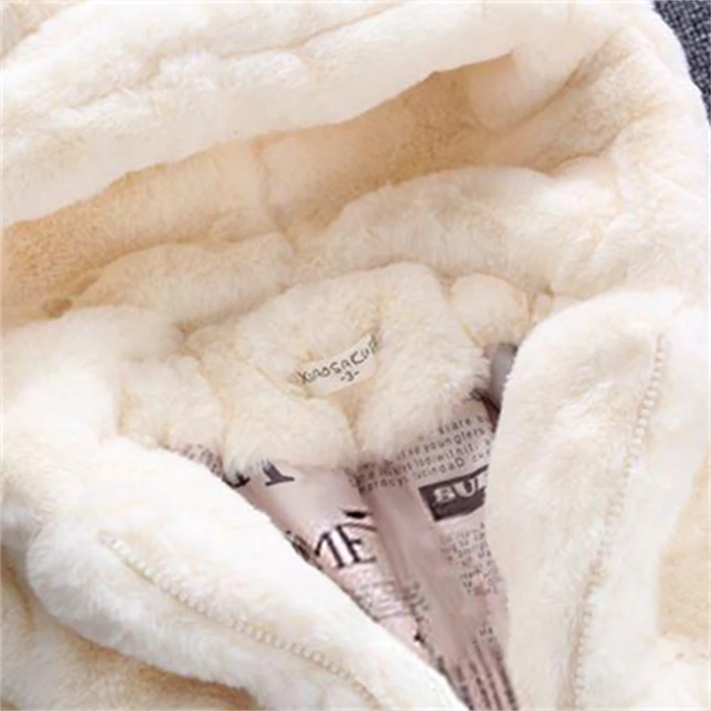 (1-6) Girl Cute Hairy Coat Winter Baby Girl Solid Color Bear Ear Hooded Belt Zipper Warm Multi functional Coat image 6