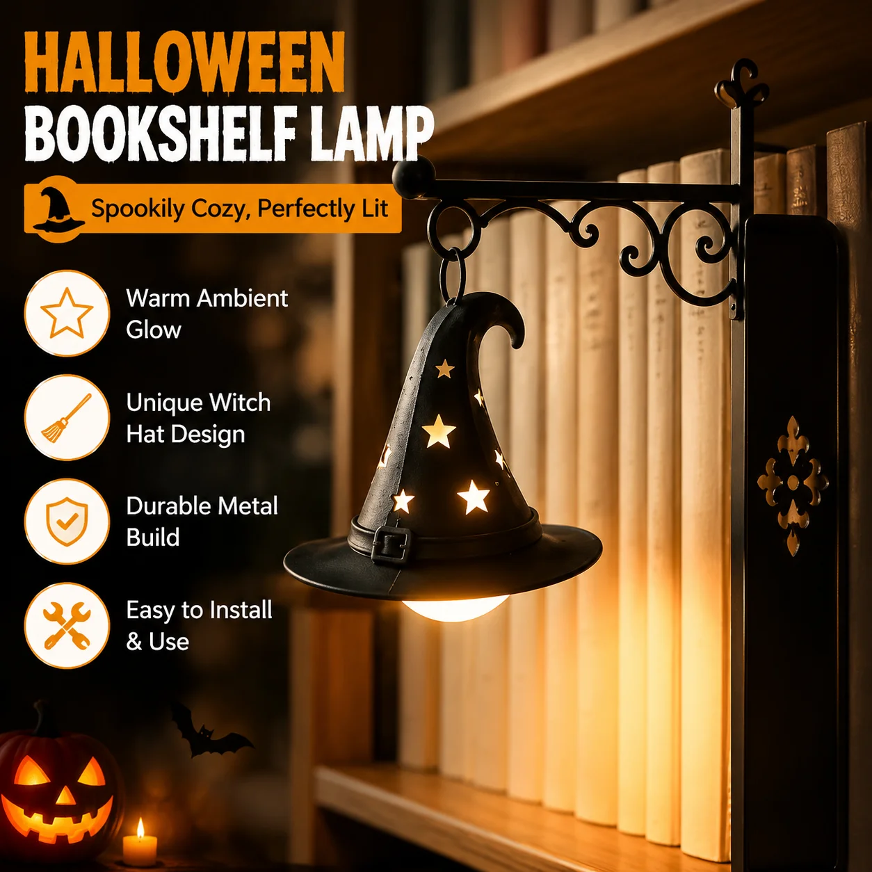 Bookshelf Library Lantern with Warm LED Light Mini Hanging Desk Decor Night Lamp for Home Study Reading Nook Bookworm